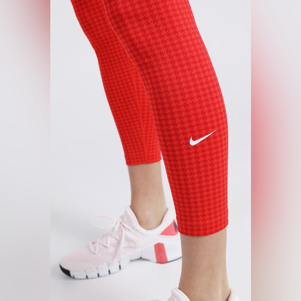NIKE DRI-FIT 7/8 LEGGINGS ONE ICON CLASH Houndstooth Red DD4563-673-RED Size 2x - Picture 6 of 14